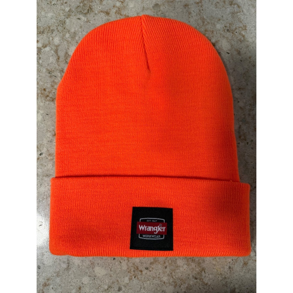 Wrangler Workwear‎ Mens Blaze Orange Knit Cuffed Beanie Hat High Visibility Cap